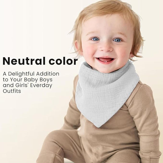 Konssy Muslin Baby Bibs 10 Pack Baby Bandana Drool Bibs 100% Cotton for Unisex Boys and Girls, Soft Absorbent Set for Teething and Drooling