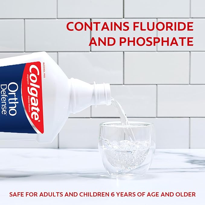 Colgate Ortho Defense Phos-Flur Anticavity Mouthwash, Alcohol Free Mouthwash for Braces, Made with Fluoride and Phosphate to Reduce White Spots and Help Prevent Cavities, Mint, 16.9 Fl Oz Bottle