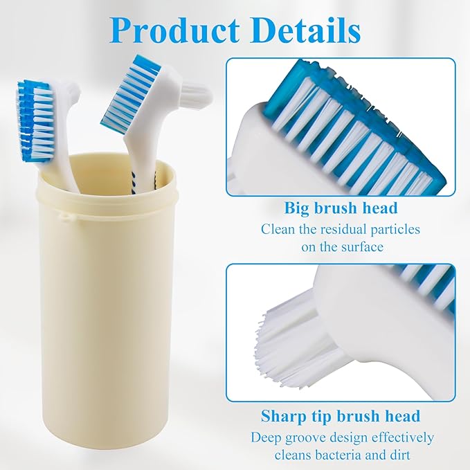 Denture Cleaning Brush Set,Unique Anti-Mold Perforated Breathable Cover Denture Brush with Case, Multi-Layered Soft Bristles Ergonomic Rubber Handle for Denture Toothbrush (1)