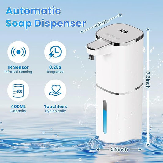 2 Pack Automatic Soap Dispenser, Touchless Liquid & Foaming Soap Dispensers, USB Rechargeable, 9-Level Adjustable Volume Control, 13.52oz/400ml, Wall Mount for Kitchen, Bathroom,Hotel, Easy for Kids