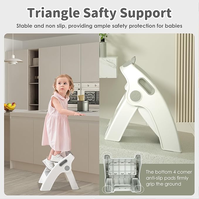 Toddler Step Stool Foldable 2 Step Stool for Kids Collapsible Stool Anti-Slip Stepping Stool for Bathroom Sink Potty Toilet Toddler Kitchen Helper (Grey)