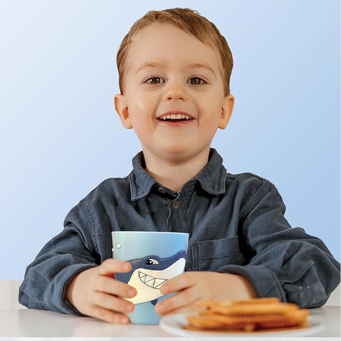 Lily's Home 3D Great White Shark Tumbler, Fun Novelty Reusable Toddler and Kids Cup, Bathroom Rinse Cup, BPA-Free Plastic, Ideal for Kids 3-6, Unbreakable and Shutterproof.(2, Shark) 10 Ounce