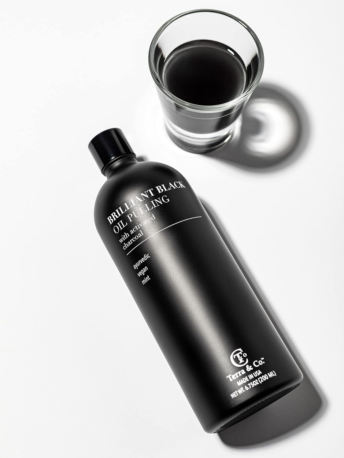 Terra & Co.® Brilliant Black® Oil Pulling Mouthwash | Natural Oil Rinse with Vitamin E for Strong Gums & Healthy Teeth | Fluoride-Free, Made in USA | 6.75 oz