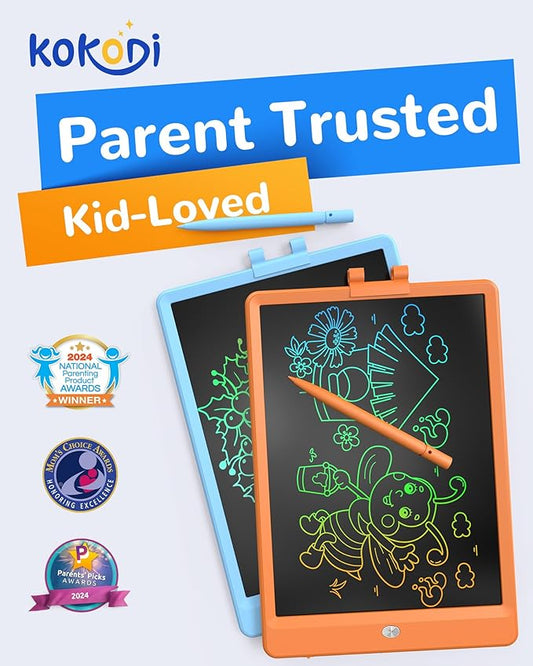 KOKODI LCD Writing Tablet, 10 Inch Colorful Doodle Board Drawing Tablet, Erasable Reusable Electronic Drawing Pads, Educational and Learning Toy for 3-6 Years Old Boy and Girls