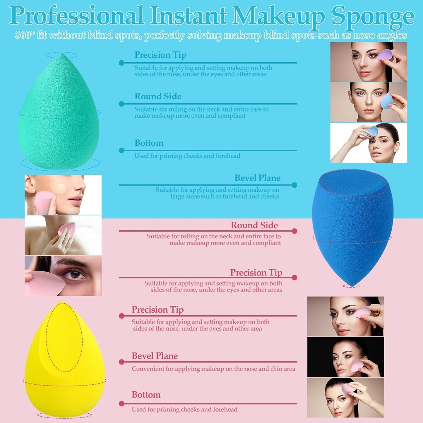 14 Pcs Makeup Sponge Beauty Sponges Blender with 4 Pcs Powder Puff and 4 Pcs Mini Make up Sponges for Liquid,Foundation,Powder,Concealer,Cream