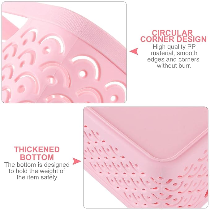 STARVAST 5 Pack Plastic Storage Baskets, Portable Pink Fish Scale Pattern Hollow Desktop Storage Bin Box with Handle for Kitchen, Bathroom, Kids Room or Nursery Storage – 9.4 x 7.1 x 4.1 inches