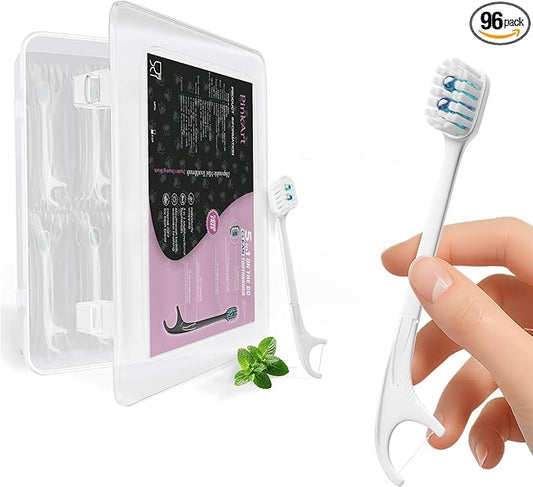 Pinkart Mini Disposable Toothbrushes with Toothpaste, Pre-Pasted Travel Toothbrush with 2 Mint Beads, Individually Wrapped Single-Use Toothbrush for On-The-Go & Travel (96 Count)