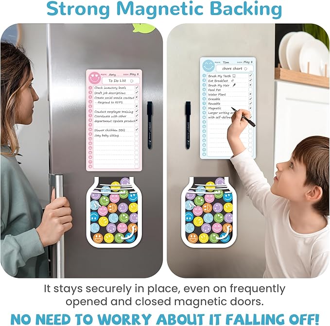 JJPRO Magnetic Reward Chart for Kids with Smiley Faces Reward Jars- 10" x5.5“ Reward Chore Chart for Toddlers,Daily Checklist for Kids,Behavior Chart List Board-Blue&Pink