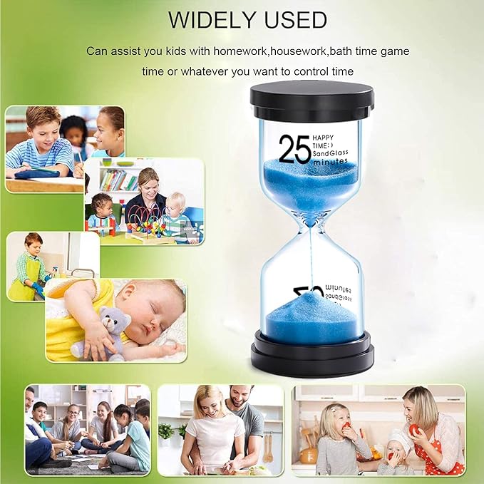 25 Minute Sand Hourglass Timer: Plastic Sand Clock 25 Min, Extra Blue Reloj De Arena, Unity Hour Glass Colorful Sandglass Timer for Kids, Games, Classroom, Kitchen, Decoration