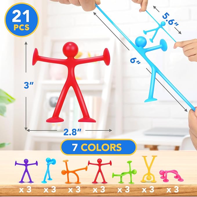 OleOletOy Suction Fidget Toys for Kids: 21 Pack Suction Cup People Toys - Fidget Toys Bulk Treasure Box Toys for Kids Autism School Classroom Calming - Prizes for Stocking Stuffers Party Favors Gifts