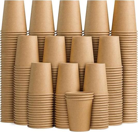 400 Pack 8 oz Paper Cups, Brown Kraft Disposable Paper Coffee Cups, Unbleached Paper Cups for Hot/Cold Beverage Party, Picnic, Travel, and Events.