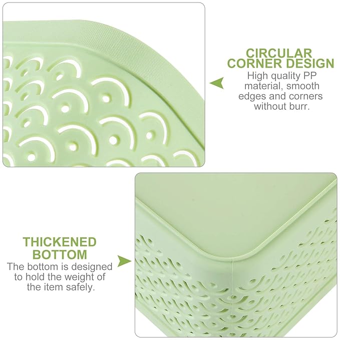 STARVAST 5 Pack Plastic Storage Baskets, Portable Green Fish Scale Pattern Hollow Desktop Storage Bin Box with Handle for Kitchen, Bathroom, Kids Room or Nursery Storage – 9.4 x 7.1 x 4.1 inches