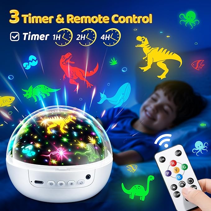 Dinosaur Toys for Kids 2-7, 【Remote+3 Films+93 Effects】 Dinosaur Toys for Kids 3-5, 【3 Timer+5 Brightness】 Baby Sensory Toys, Toddler Sensory Toy, Dinos Toys, 3 Year Boy Birthday Gifts