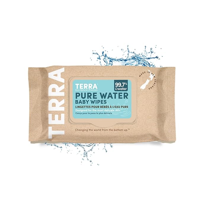 Terra Organics Pure New Zealand Water Bamboo Baby Wipes, Biodegradable, Natural, 1 Pack of 70 Wipes