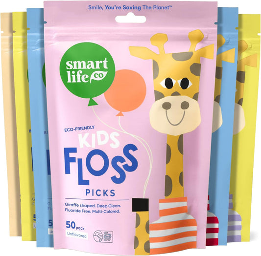 SmartLifeco Biodegradable* Kids Flossers - Unflavored Dental Floss Picks for Children, Fluoride & PFA Free, Straw Wheat Fun Animal Flossing Sticks for Toddlers Teeth, Eco Friendly Compostable*, 300x