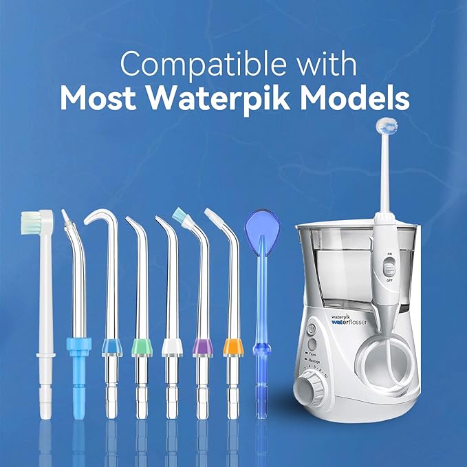 Replacement Heads for Waterpik, Waterpik Water Flosser Replacement Tips for Water Flosser Deep Cleaning Teeth (8 Aquaflosser Tips) (8 Tips Combo)