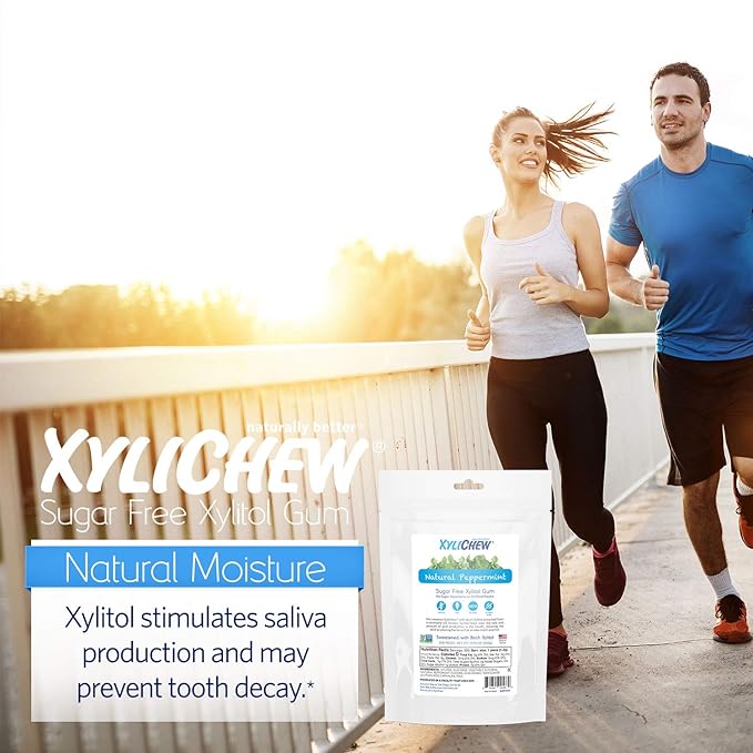 Xylichew 100% Xylitol Chewing Gum - Non GMO, Non Aspartame, Gluten Free, and Sugar Free Gum - Natural Oral Care, Relieves Bad Breath and Dry Mouth - Peppermint, 500 Count