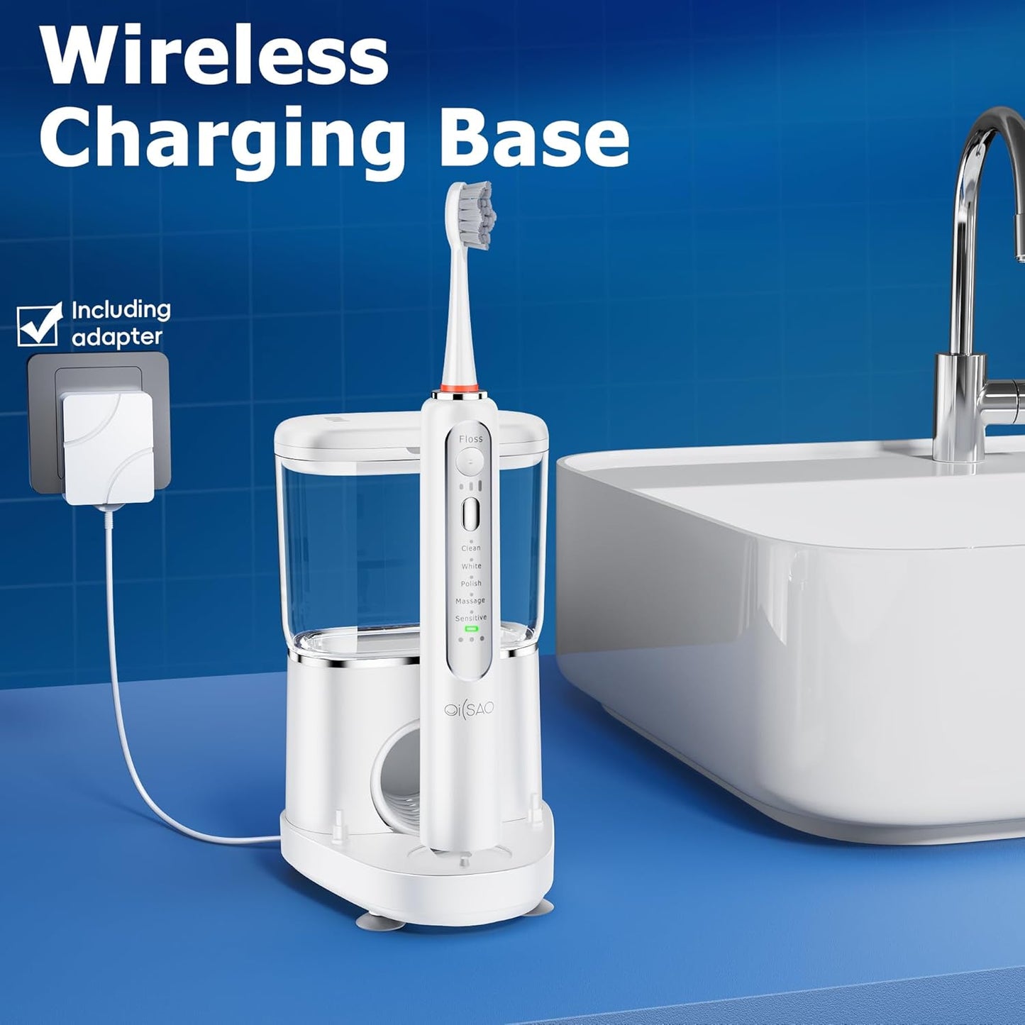 Electric Toothbrush with Water Flosser, Advanced 2.0 Flossing Toothbrush Combo in One with 5 Brush Modes & 3 Floss Speeds,500 ML Cordless,for Adults,Teeth, Gums, Braces, Dental Care,White