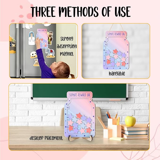 Custom Reward Jars for Kids - Magnetic Reward Jar for Classroom Behavior – Incentive Jar with Stars for Teachers & Kids – Class Rewards Chart, Potty Training, Behavior Management Tool, TT10