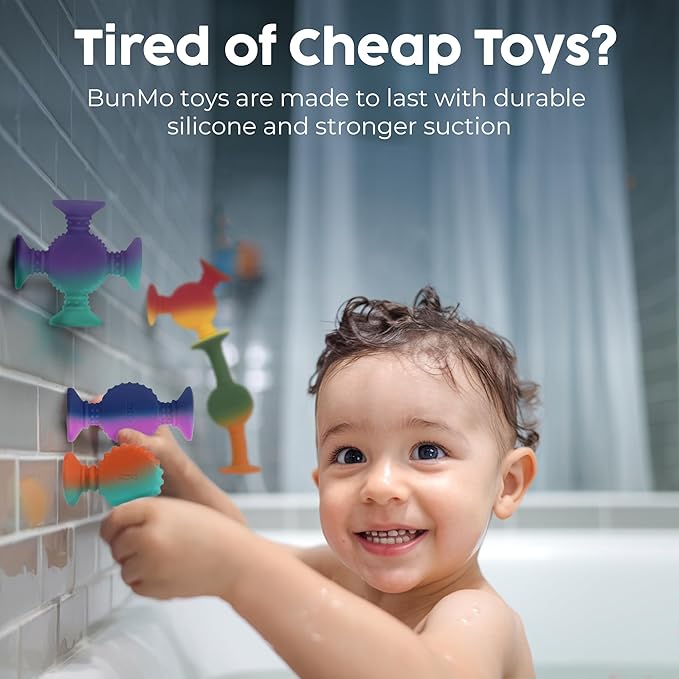 BUNMO Stocking Stuffers for Kids - Toddler Suction Bath Toys - Connect, Build, Create - Toddler Stocking Stuffers - Fine Motor Skills - Stimulating Sensory Fun - Color Changing 10pk