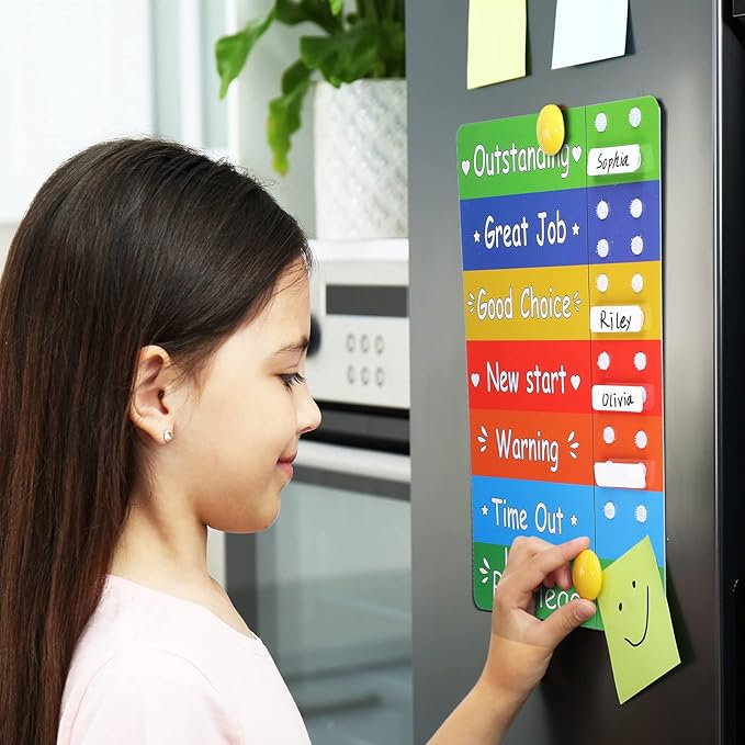 Geyee Colorful Behavior Chart for Multiple Kids Reward Incentive Behavior Chart with 12 Pieces Blank Movable Name Pieces Kids Board for Home School Classroom, 12.8 x 8.6 Inches(Classic)