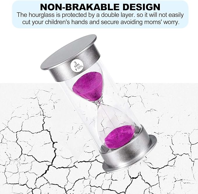 SuLiao Timer 3 Minute Hourglass, Unbreakable Sand Watch 3 Min, Large Purple Sand Clock, Colorful Plastic Hour Glass Sandglass for Kids, Games, Classroom, Kitchen, Decorative