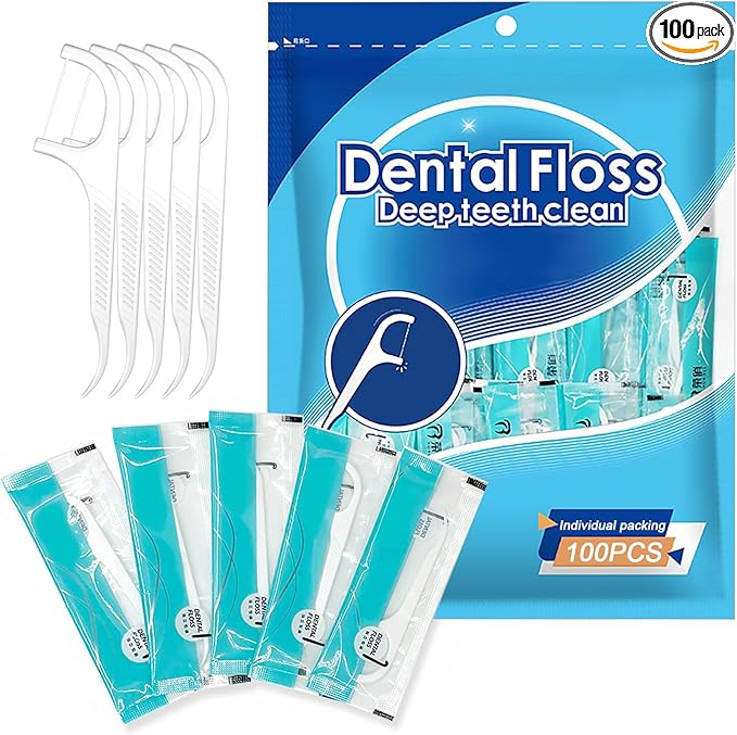 100 Count Dental Floss Picks Flossers for Adults Kids Independent Packaging Disposable Portable Household Travel Use Tensile, White