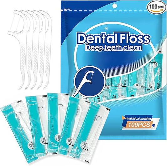 100 Count Dental Floss Picks Flossers for Adults Kids Independent Packaging Disposable Portable Household Travel Use Tensile, White
