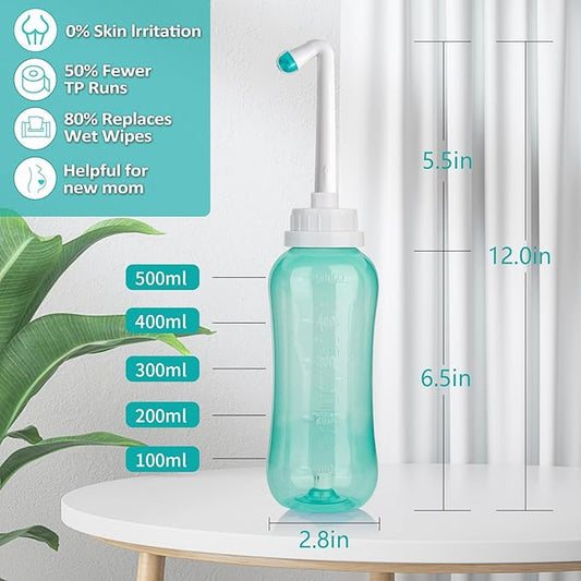 LIVE4COOL Peri Bottle for Postpartum Travel Bidet Perineal Care 16.9oz/500ml for Mom and Baby Clean,Portable Squeeze Bottle with 2 Rinse Tubes for Baby Female Menstruation Cleaning Lochia Hemorrhoids