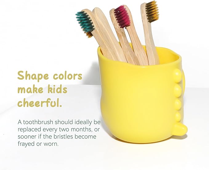 Children Bamboo Toothbrushes for 3 y+ Tots, BPA Free Bristles, Medium Soft, 6 PCS Bamboo Toothbrush for Dental Hygiene, Compostable and Sustainable, Ergonomic Wave-Shaped Handle