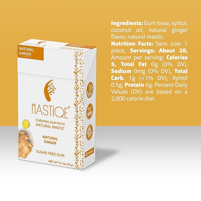 Mastiqe Sugar Free Hard Chewing Gum with Natural Mastic (Ginger, 20 Count)