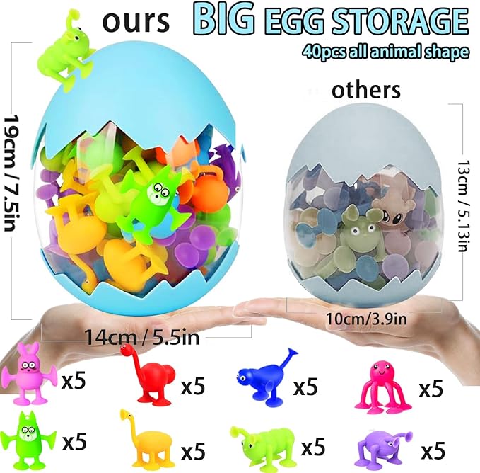 Bath Toys for Kids Toddlers Suction Cup Toys Animals Suction Sensory Toys Family Game Preschool Window Travel Toy Set - 40pcs Large Egg Container