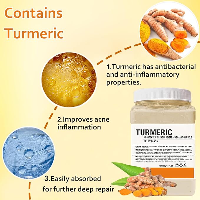 Jelly Mask Powder for Facials Care,Turmemic Jelly Face Mask,Professional Peel Off Rubber Mask, with Double-ended Silicone Brush,23 Fl Oz