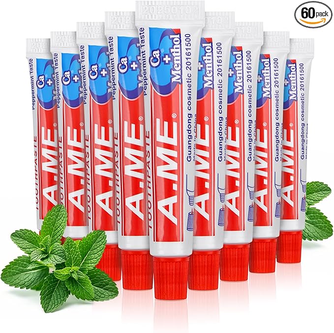 Toothpaste Bulk Travel Size, Disposable Small Travel Portable Mini Compact Pocket Size Toothpaste for Bad Breath, Vacation/Hotel/Camping Shelter/Homeless/Nursing Home/Charity 0.35 oz/ 10g (60 Tubes)