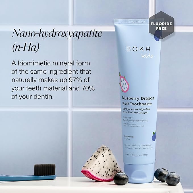 Boka Fluoride Free Toothpaste Nano Hydroxyapatite Toothpaste - Blueberry Dragon Fruit Flavor, 4 oz 1Pk US Manufactured