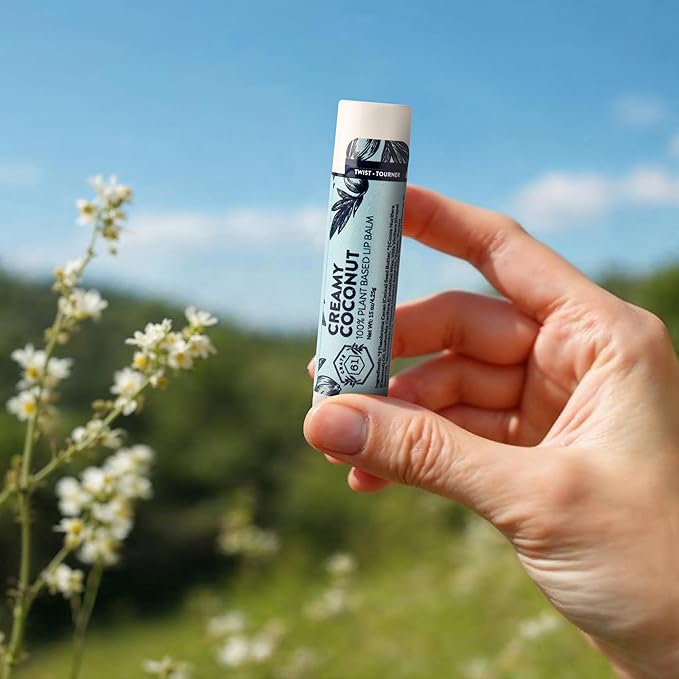 Crate 61 Lip Balm 3-Pack – Creamy Coconut – Plastic-Free Plant Pod® Tube – Made with USDA Organic Ingredients – Natural Lip Care for Dry Lips – Safe for Men, Women & Kids