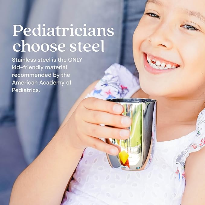 Ahimsa Stainless Steel Kids Cup, Pediatrician Designed, Premium Polished Toddler Cups for Open Cup Training, 8oz, 100% BPA Free & Dishwasher Safe, Single Classic Silver