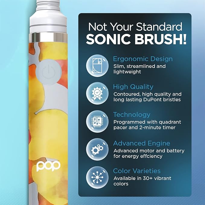 Pop Sonic Electric Toothbrush (Orange Watercolor) - Travel Toothbrushes w/AAA Battery | Kids Electric Toothbrushes with 2 Speed & 15,000-30,000 Strokes/Minute, Dupont Nylon Bristles