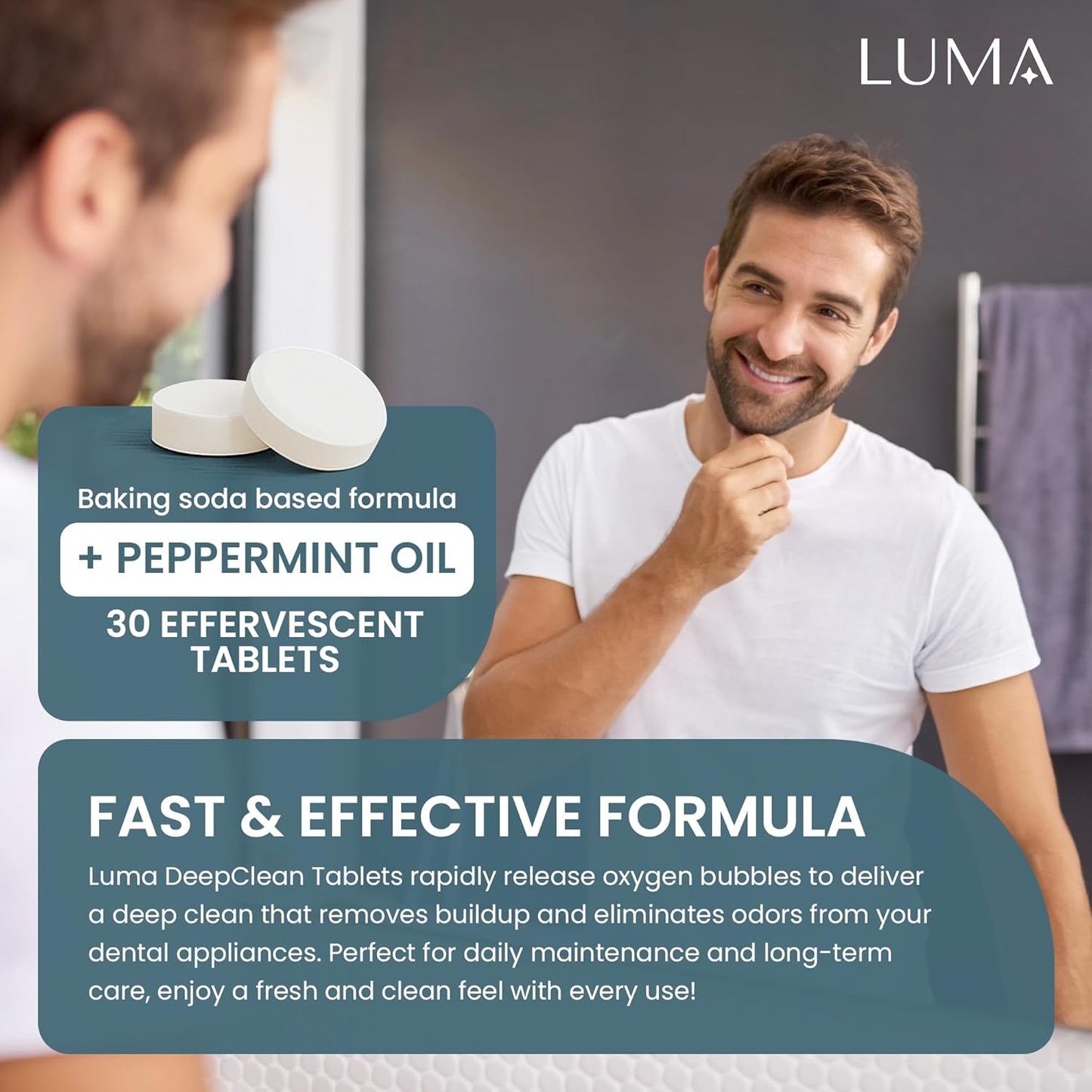 DeepClean Tablets for LumaPod – Retainer & Dental Appliance Cleaning Tablets – Mint Formula – Compatible with Ultrasonic Cleaners – For Retainers, Aligners, Dentures & Mouth Guards – 30 Count