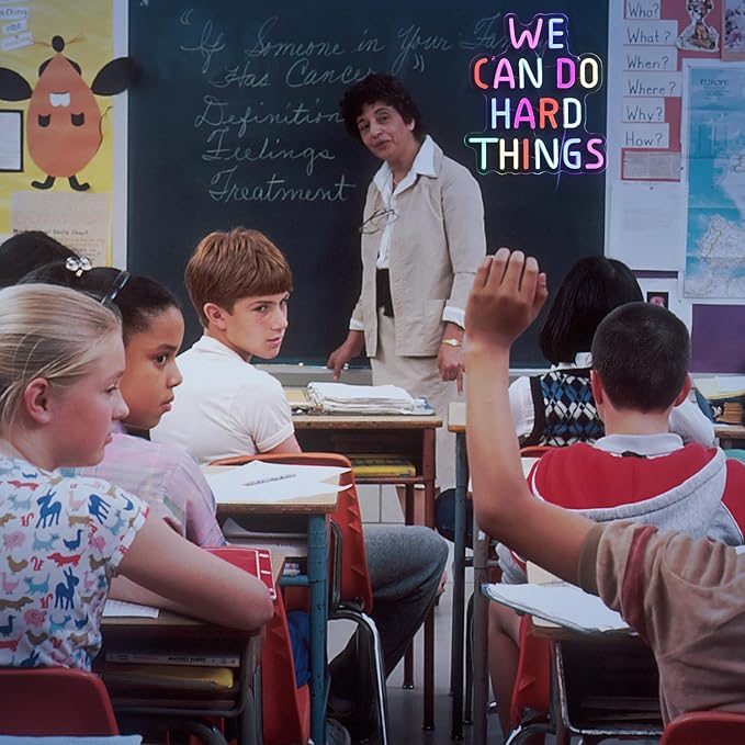 We Can Do Hard Things Neon Sign Classroom Decor Inclusive Decoration Welcome Gift Teacher Present Wall Sign for Primary Schools and Kindergartens Birthday (11.4×12.8)