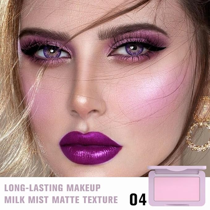 Lavender Purple Matte for Face Cheeks Blush, Natural Cream Blushes Makeup Palette, Light Monochrome Blush Creamy Powder Palette Makeup for Women, Blushe Eyeshadow Foundation for Every Day 04