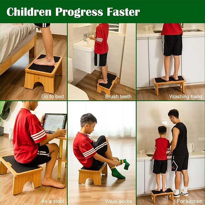 StrongTek Wooden Step Stool for Adults & Kids, Compact 7.5" Low One-Step Bedside Stool with Non-Slip Surface, Portable Step Ladder for Bedroom & Bathroom, Supports Up to 300 lbs