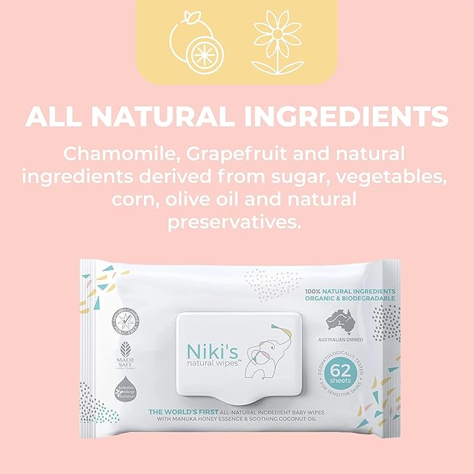 Niki's Natural Baby Wipes | Organic Baby Wipes Sensitive | Made with Manuka Honey and Coconut Oil, Unscented | EWG Verified | 1488 Wipes (24 Pack x 62 Count Wipes) Baby Wipes Bulk