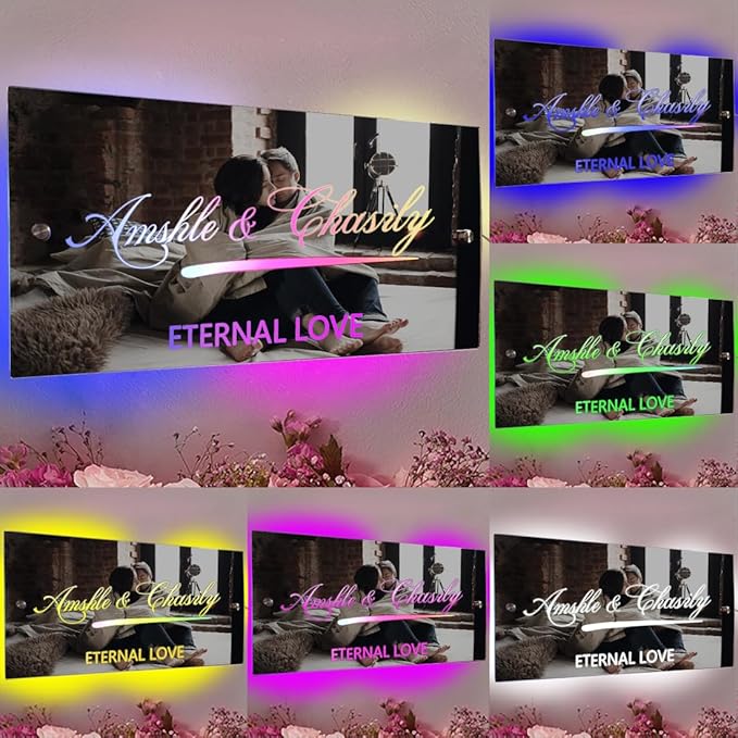 Personalized Couples LED Name Light Custom LED Light Up Mirror Multi Colour Lighting, Custom Name Neon Sign Light Wall Decor for Bedroom