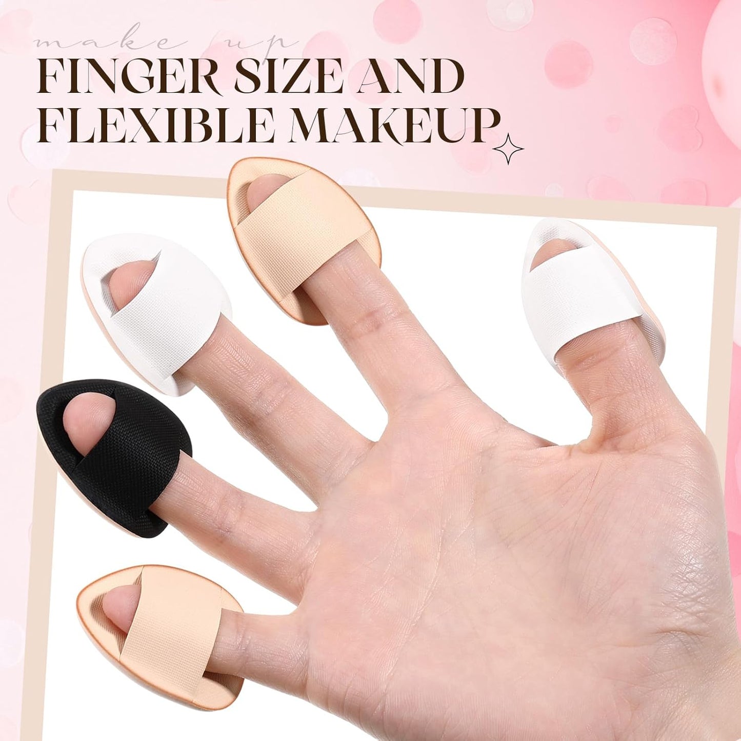 Gerrii 72 Pcs Finger Powder Puff Mini Makeup Sponge Soft Beauty Makeup Blender Puff for Foundation, Face Powder, Under Eye Setting, Concealer, Repair Cream, Cosmetic Tool (Black,White,Skin Color)