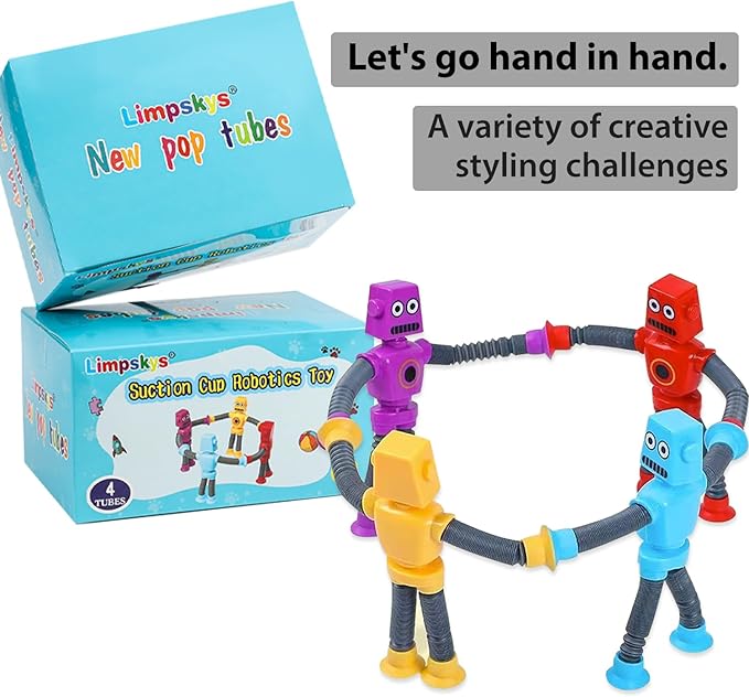 Limpskys 4Pcs Suction Cup Robot Toy,Robot Toys for Kids 3-5 5-7,Autism Sensory Products,Toys for Ages 5-7,Sensory Toys for Kids with Autism