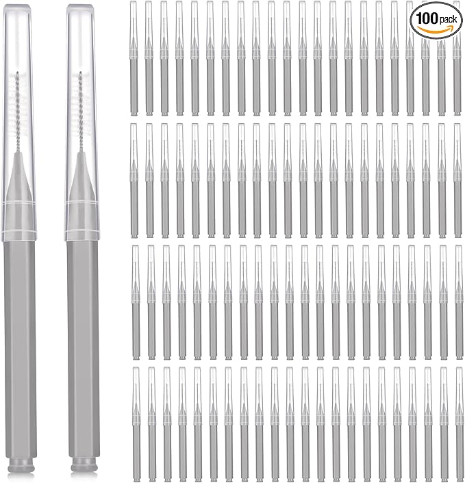 Patelai 100 Pieces Braces Brush for Cleaner Interdental Brush Toothpick Dental Tooth Flossing Head Oral Dental Hygiene Flosser Toothpick Cleaners Tooth Cleaning Tool (Gray)