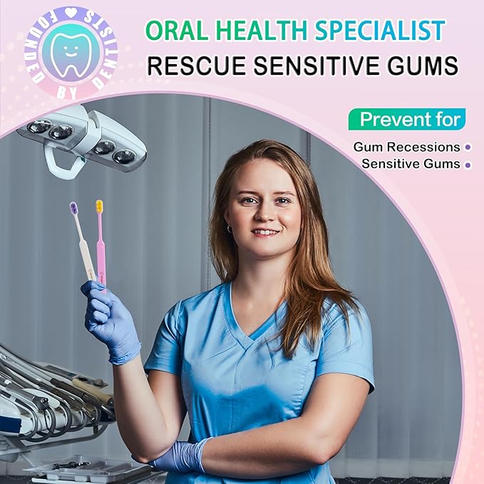 6 Count Ultra-Soft Toothbrush for Sensitive Gums – 10,000 Extra Gentle Bristles, Manual Toothbrush for Adults, Pregnancy, Braces, Elderly, Gum Care (Dopamine Colors, Individually Wrapped)