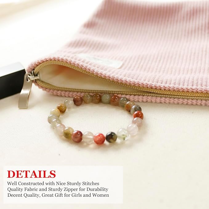 HAPPYHEIDI Large Corduroy Makeup Bag Compartment Cosmetic Toiletry Travel Accessory Pouch Purse Organizer, Soft Creamy Pink