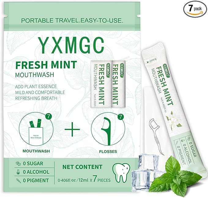Travel Size Mouthwash Packets – Portable, Fresh Breath Anytime, Eliminates Bad Breath, Sugar-Free, Alcohol-Free, 7 Pack × 0.4 Fl Oz